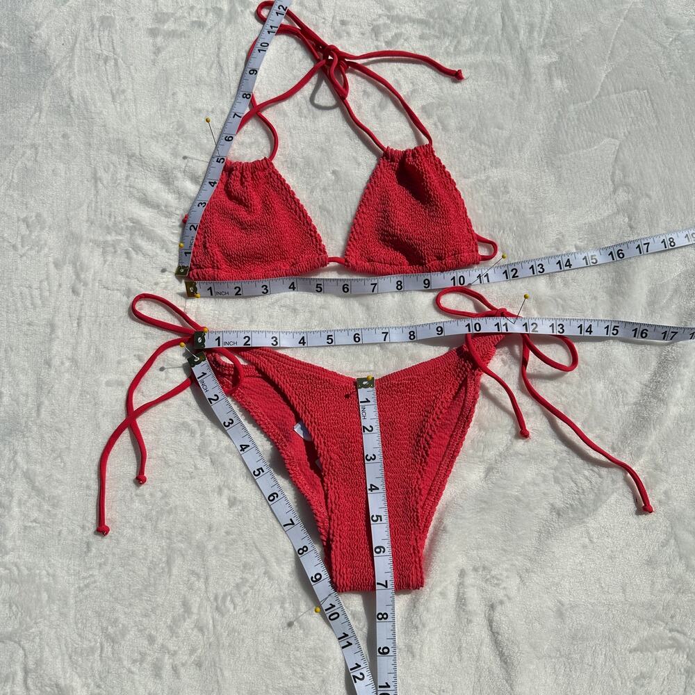 Bond Eye Andy Triangle BIkini Top Pablo Tie Brief Bottoms Eco Guava Coral NWT OS - Picture 2 of 6